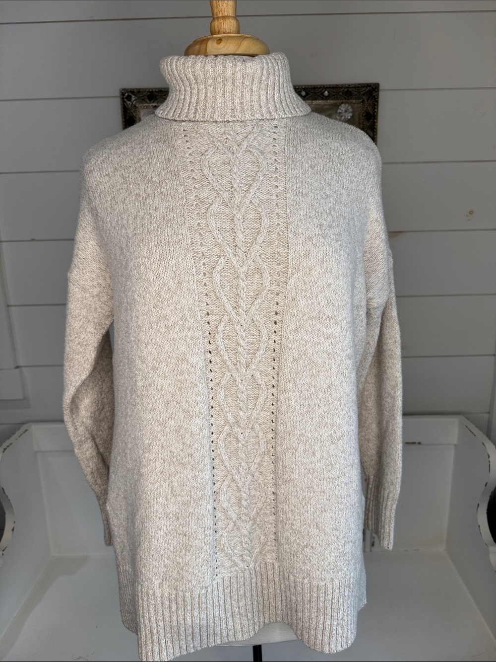 Maurices Light Cream Cable-Panel Turtleneck Sweater